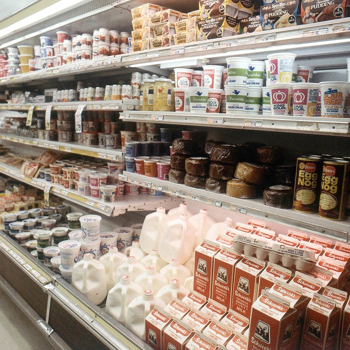 Mandatory Credit: Photo by Crb/AP/REX/Shutterstock (7331873a) Dairy section of a grocery store shown in 1981 Dairy Grocery Store