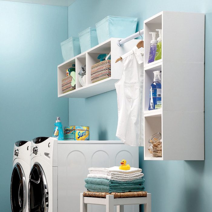 Box shelves laundry room organization