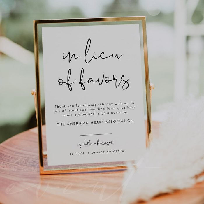 wedding thank you gifts Adella In Lieu Of Favors Sign Printable