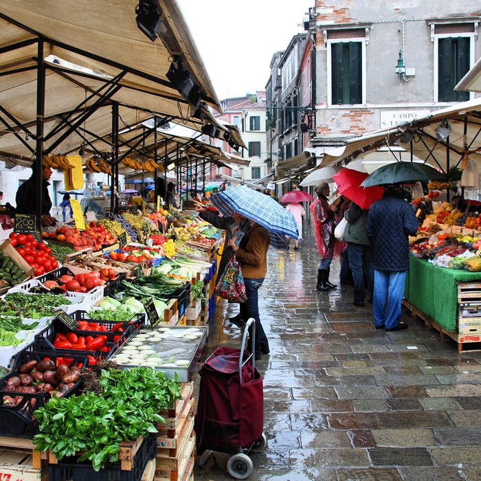 Shoppers at a farmers market on September 16, 2009 in Venice, Italy.