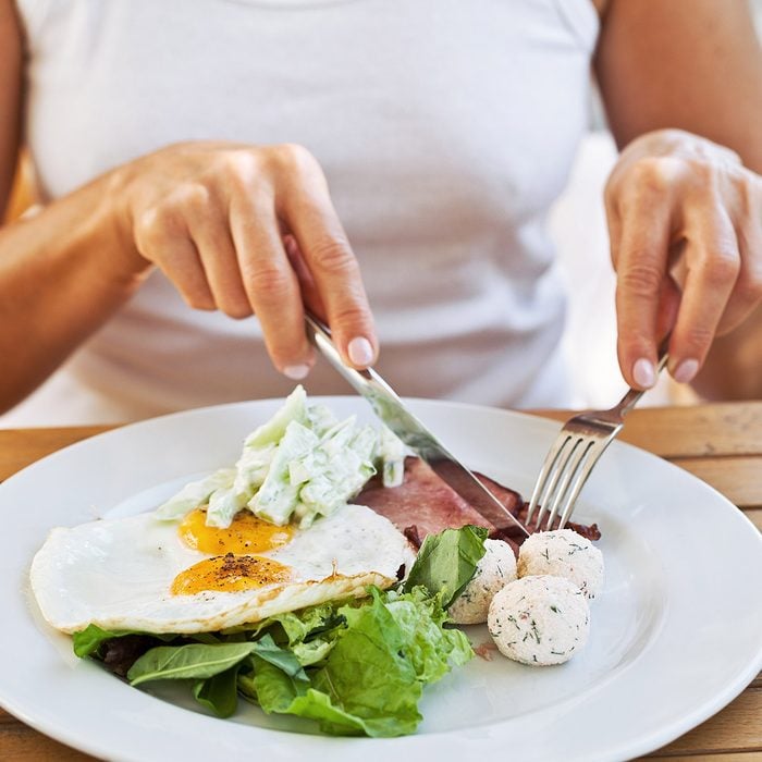 Traditional breakfast with bacon and fried eggs; Shutterstock ID 215754280; Job (TFH, TOH, RD, BNB, CWM, CM): Taste of Home