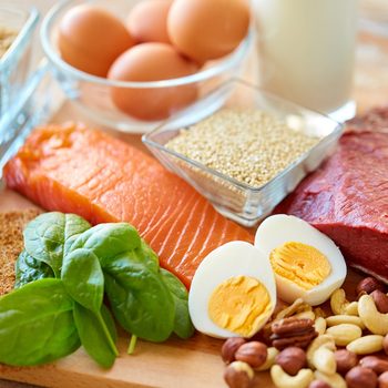 healthy eating and diet concept - natural rich in protein food on table; Shutterstock ID 684710068; Job (TFH, TOH, RD, BNB, CWM, CM): Taste of Home