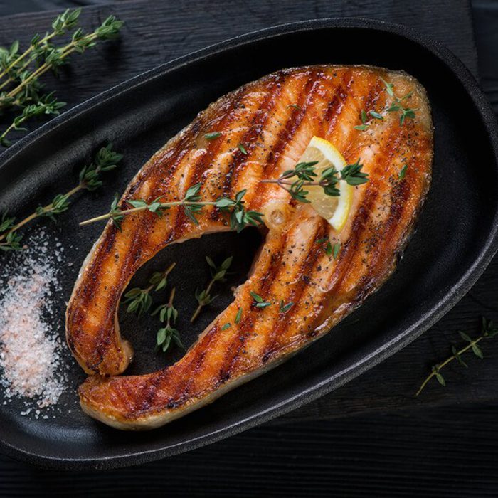 Grill salmon in a pan