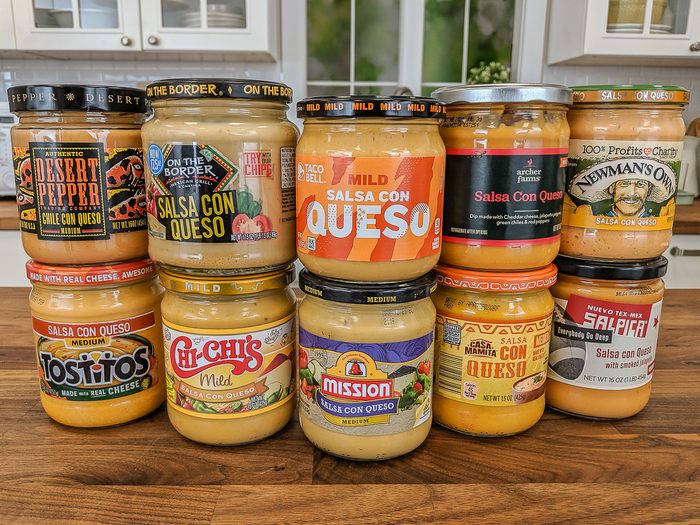 lineup of queso dips to test and find the best queso dip