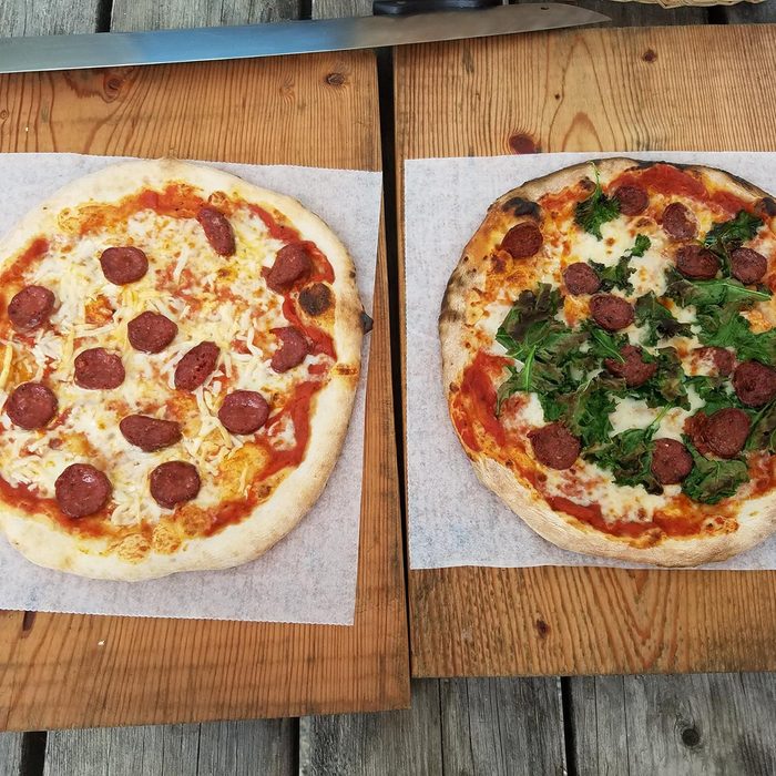 Seal Cove Farm pizzas on table
