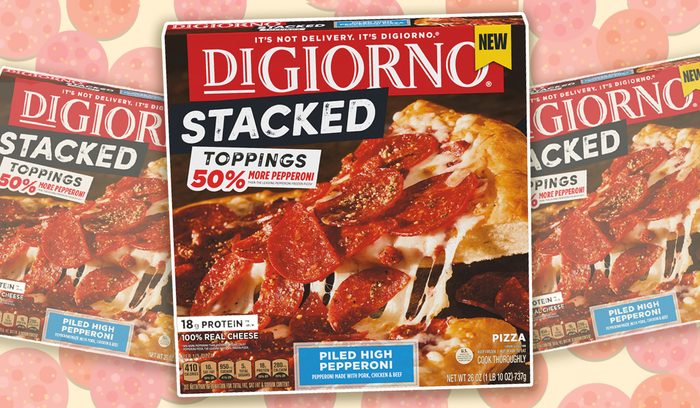 DiGiorno pizza box on illustrated pepperoni background