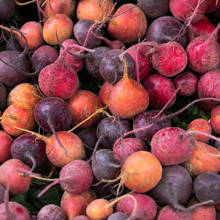 Macro close up on a pile of freshly harvested beet roots