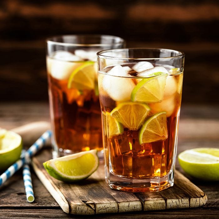 Cuba Libre or long island iced tea cocktail with strong drinks