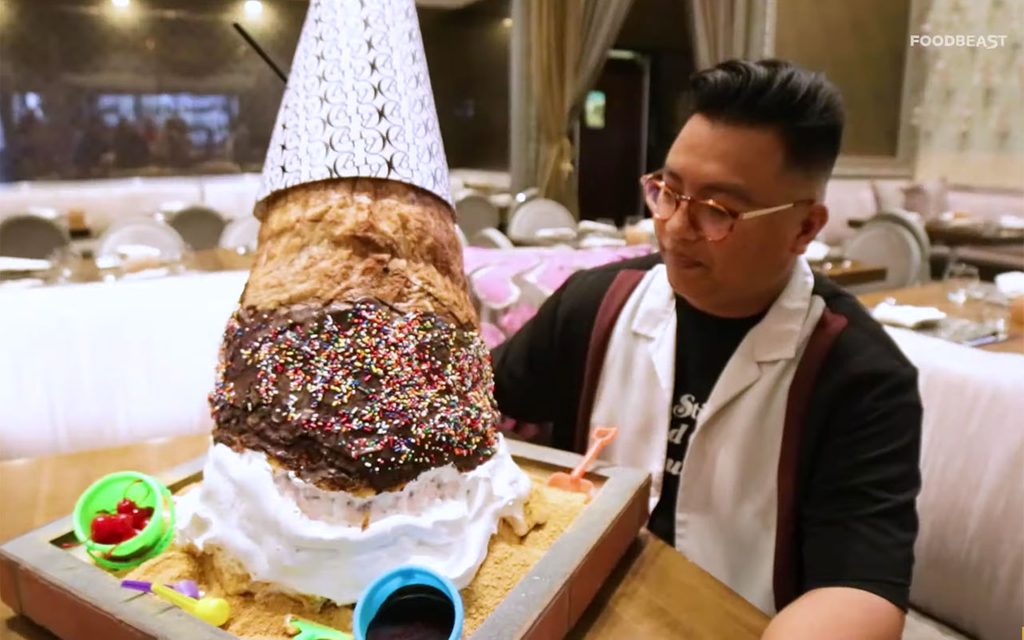 Man staring at huge 25lb ice cream cone