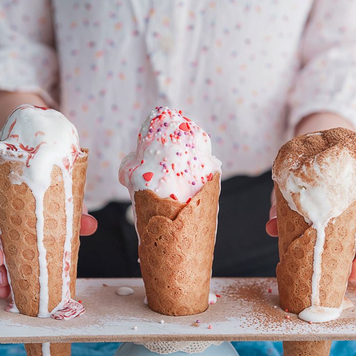 Three ice cream cones in a row