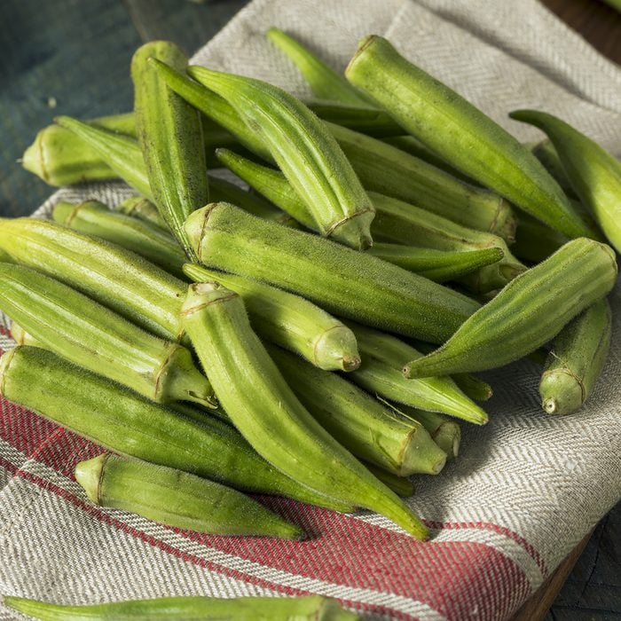 Raw Green Organic Okra Harvest Ready to Cook With