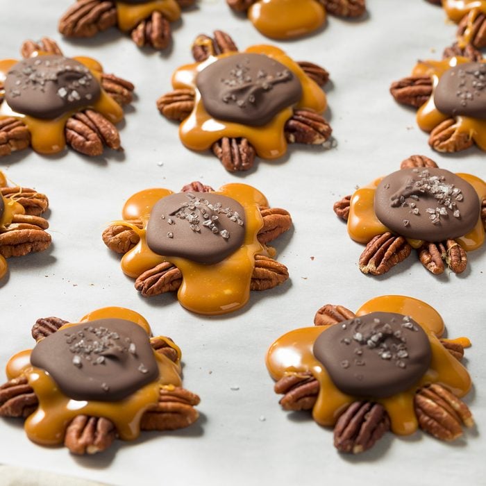 Homemade Sweet Chocolate Caramel Turtles with Pecans