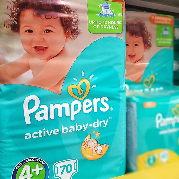 Various types of Pampers active baby-dry by Procter & Gamble Co. and offered for sale in Tesco Hypermarket.