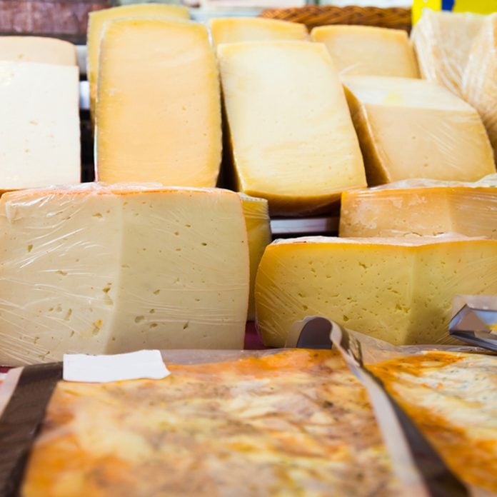 Cheese assortment on market to choose and bye