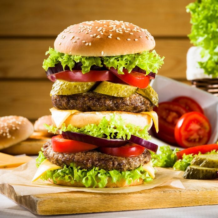 Big burger on the wooden table