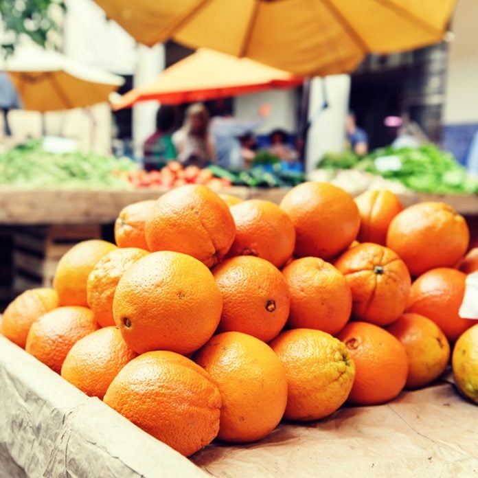 Fresh organic oranges at local farmers market