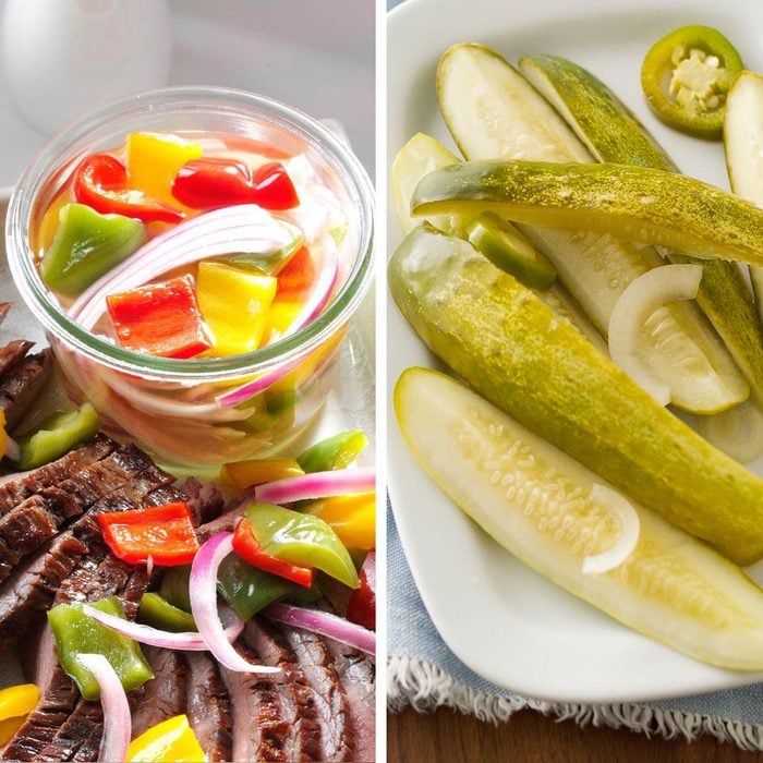 Bell pepper pickles and dill pickles