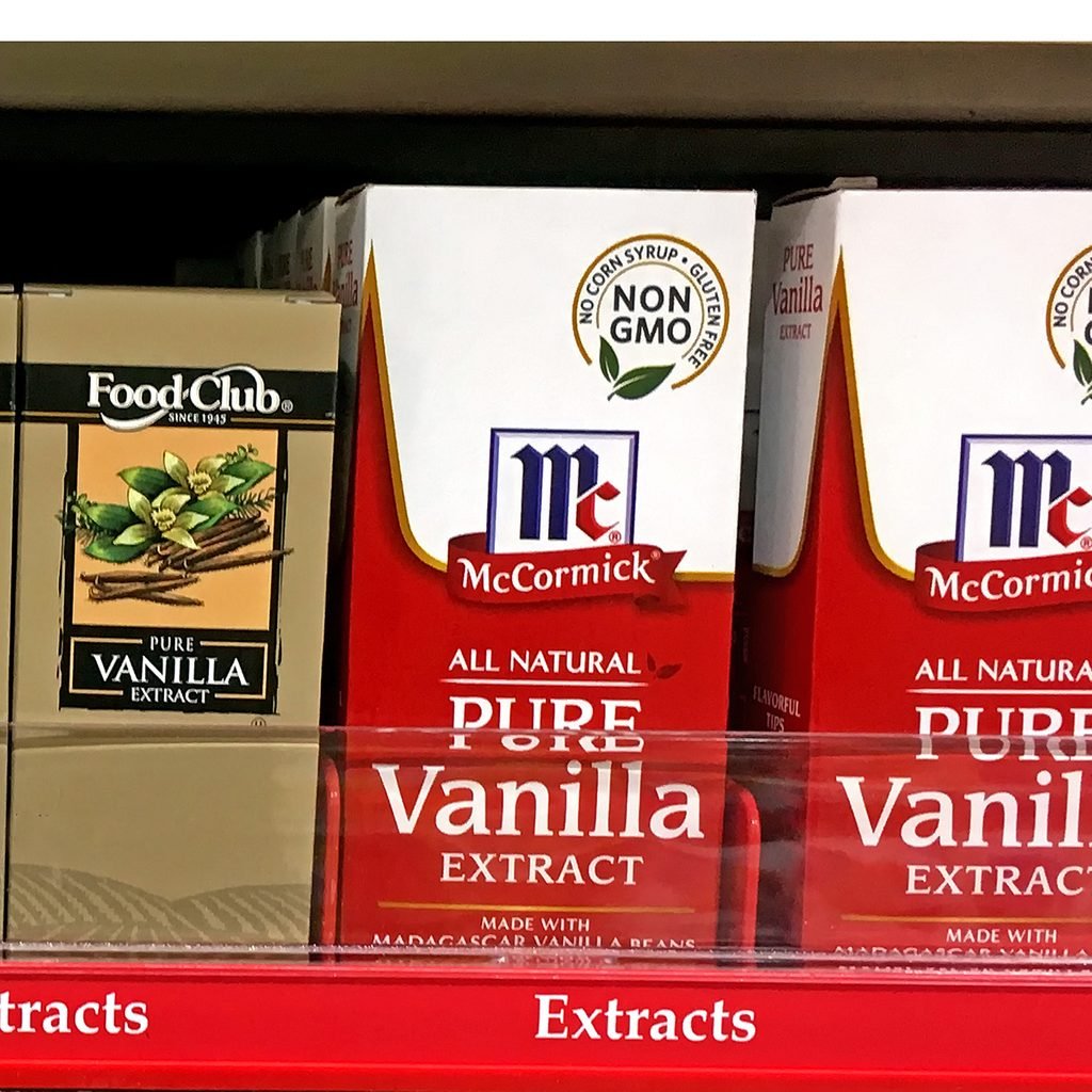 Vanilla Extract on a store shelf in grocery store
