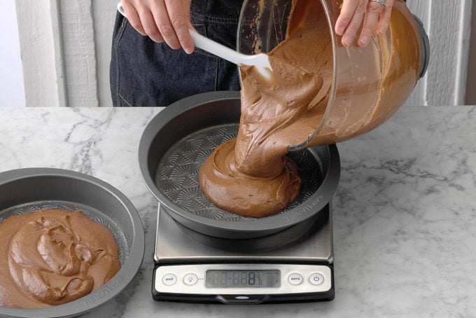 Dividing cake batter between pans