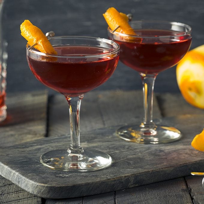Homemade Red Boulevardier Cocktail with Orange Garnish