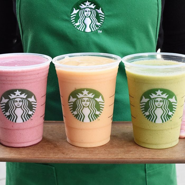 Starbucks smoothies on a platter