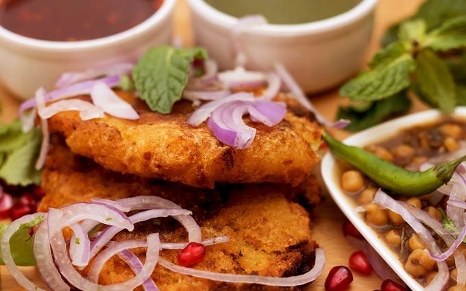 Indian famous street food tikki with its ingredient