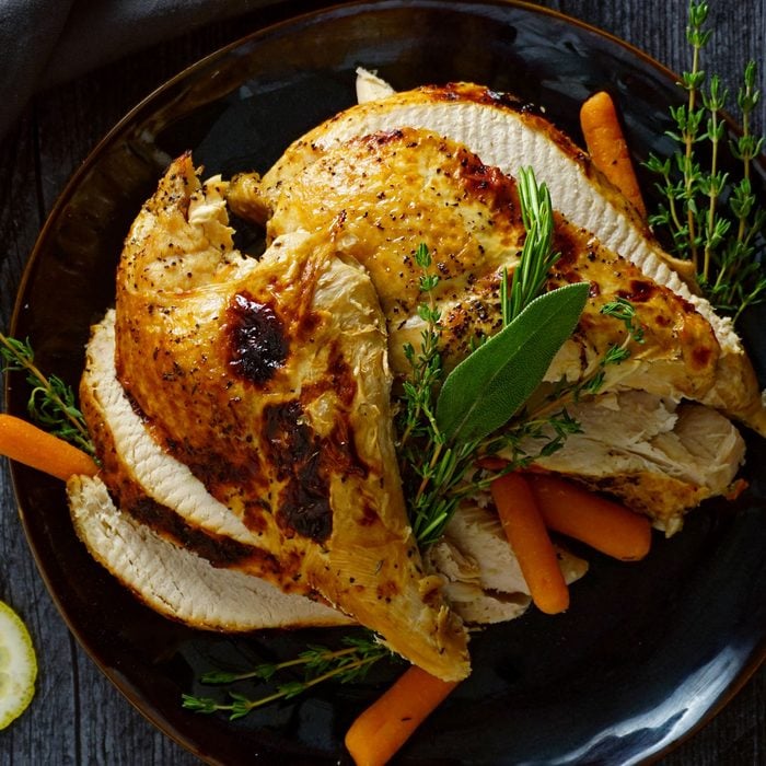 sliced turkey breast on a platter