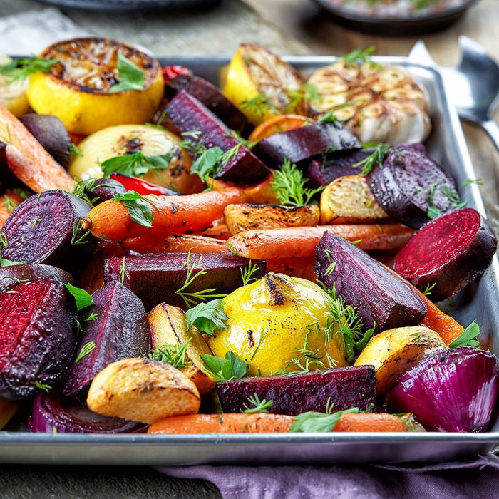 Various roasted fruits and vegetable