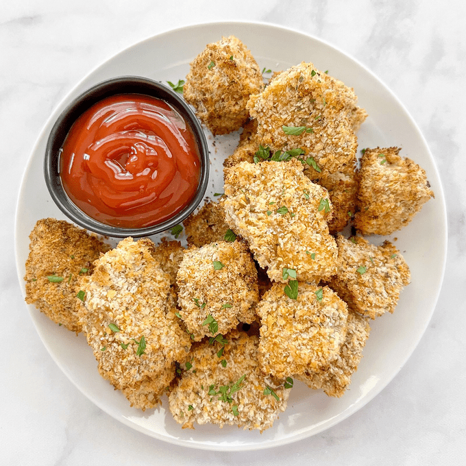 Vegan Nuggets Tofu Chicken Nuggets With Ketchup Dipping Sauce