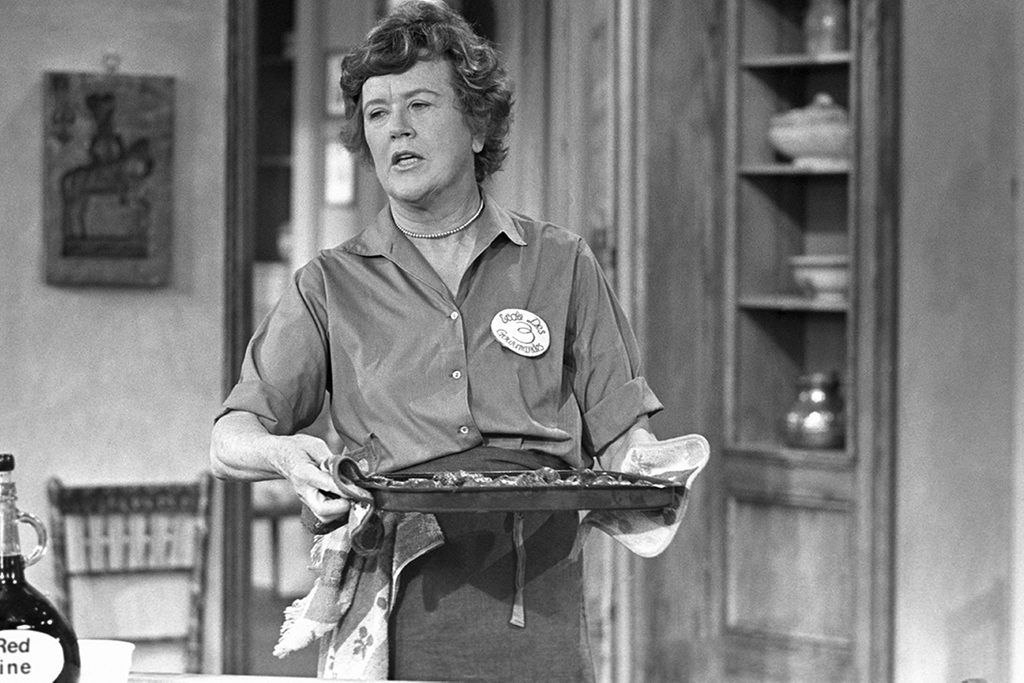 Mandatory Credit: Photo by Fairchild Archive/Penske Media/Shutterstock (6906381a) Julia Child cooking on the set of her WGBH cooking show, 'The French Chef Julia Child Cooking, Boston