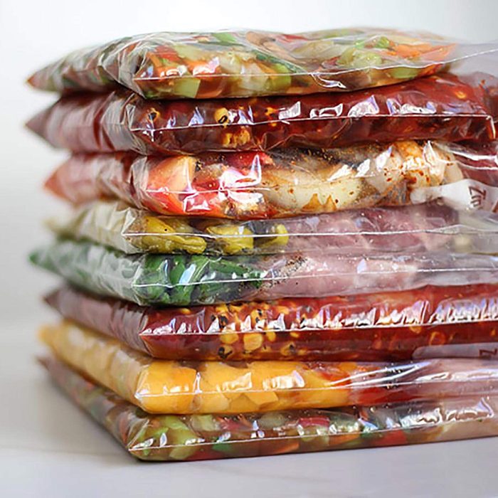 Meals layered in plastic bags
