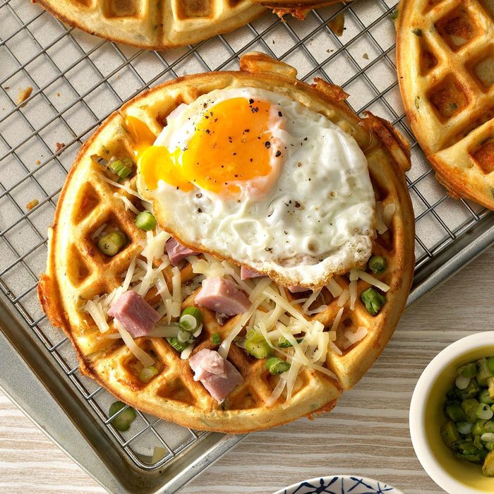 Savory Waffles with Asparagus, Gruyere and Onion