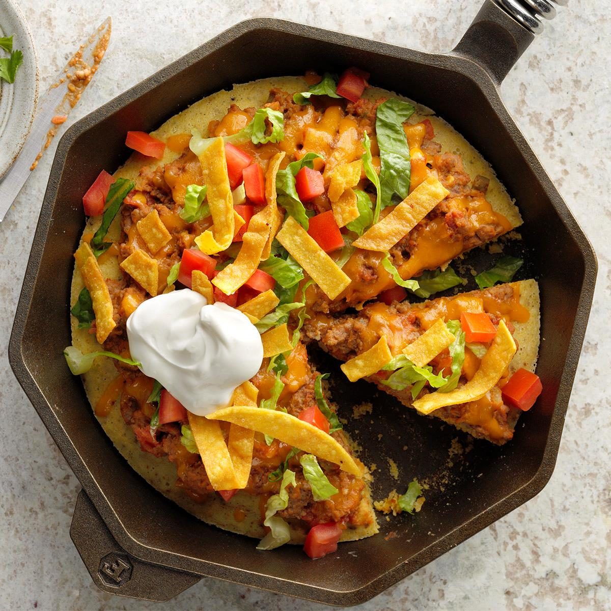 October 8: Taco Skillet Pizza with Cornbread Crust