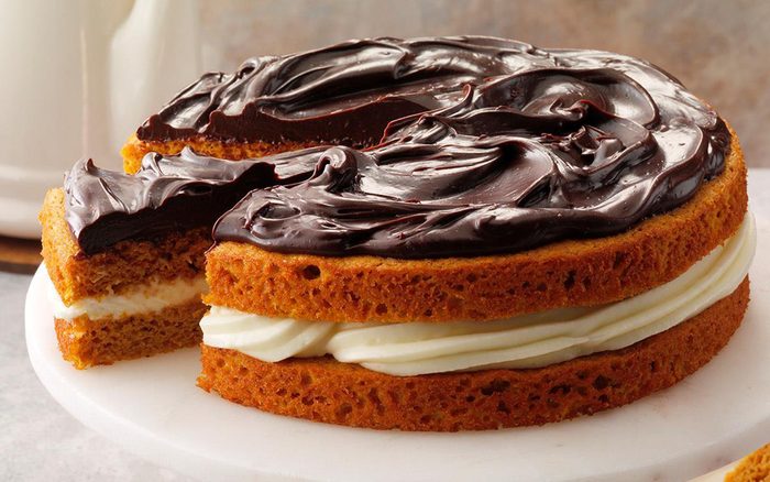 Ganache-topped pumpkin layer cake
