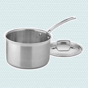 A stainless steel saucepan