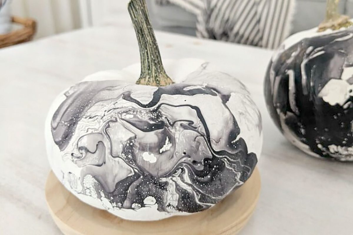 black and white Marble Painted Pumpkins