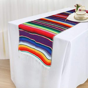 2 Pack Mexican Serape Table Runner 14 x 84 Inch for Mexican Party Wedding Decorations Outdoor Picnics Dining Table, Fringe Cotton Handwoven Table Runners