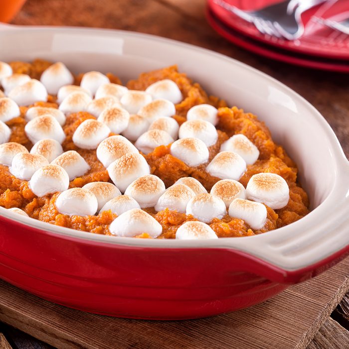 A delicious homemade sweet potato casserole with marshmallow topping.; Shutterstock ID 1501601885; Job (TFH, TOH, RD, BNB, CWM, CM): TOH