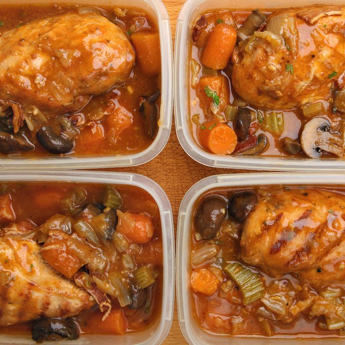 Slow-cooked chicken dinner portions being prepared for freezing or chilling.; Shutterstock ID 224231977; Job (TFH, TOH, RD, BNB, CWM, CM): TOH