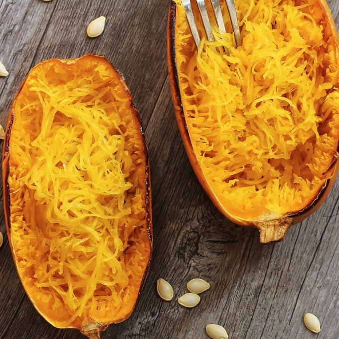 Spaghetti squash top down view; Shutterstock ID 496811113; Job (TFH, TOH, RD, BNB, CWM, CM): TOH