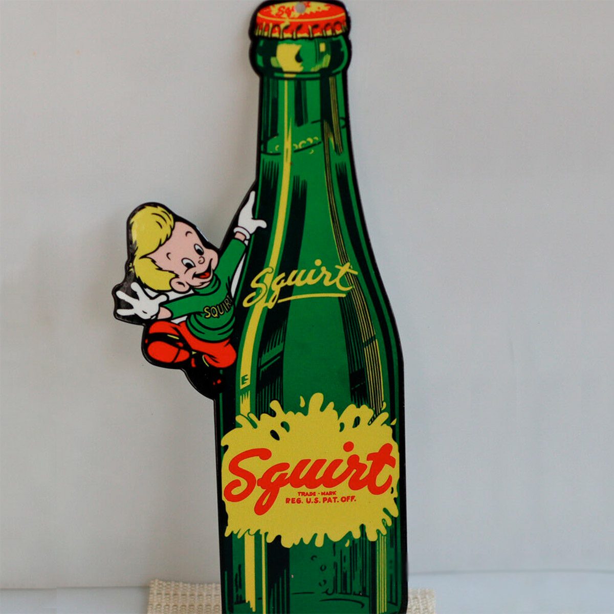 12" SQUIRT SODA POP Sign with Climbing Squirt Boy modern retro