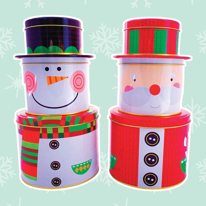 Christmas Nesting Cookie Tins with Lids - Santa Claus and Snowman Nesting Boxes Candy, Cookie, Treats and Chocolate Decorative Holiday Storage Jars