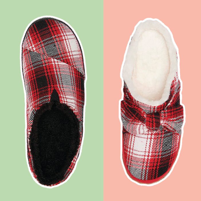 Red Plaid and Bow Women's Ivy SlippersRed Plaid Men's Berkeley Slippers