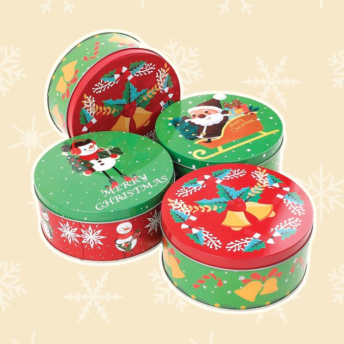 Moretoes 6 Pack Assorted Christmas Small Round Gift Tins for Cookie Candy and Card