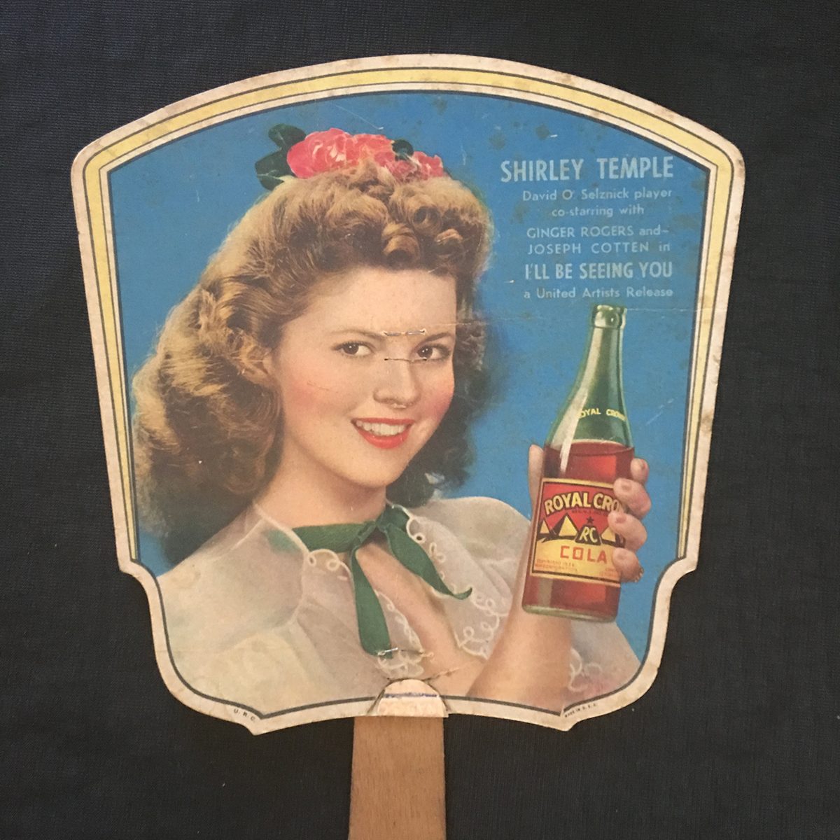 Vintage 1940's Shirley Temple RC COLA Advetising Movie Theather Giveaway Fan "I'll Be Seeing You" with Ginger Rogers & Joeseph Cotton