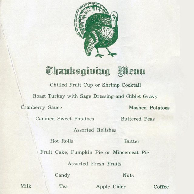 a printed thanksgiving menu for service members in 1955