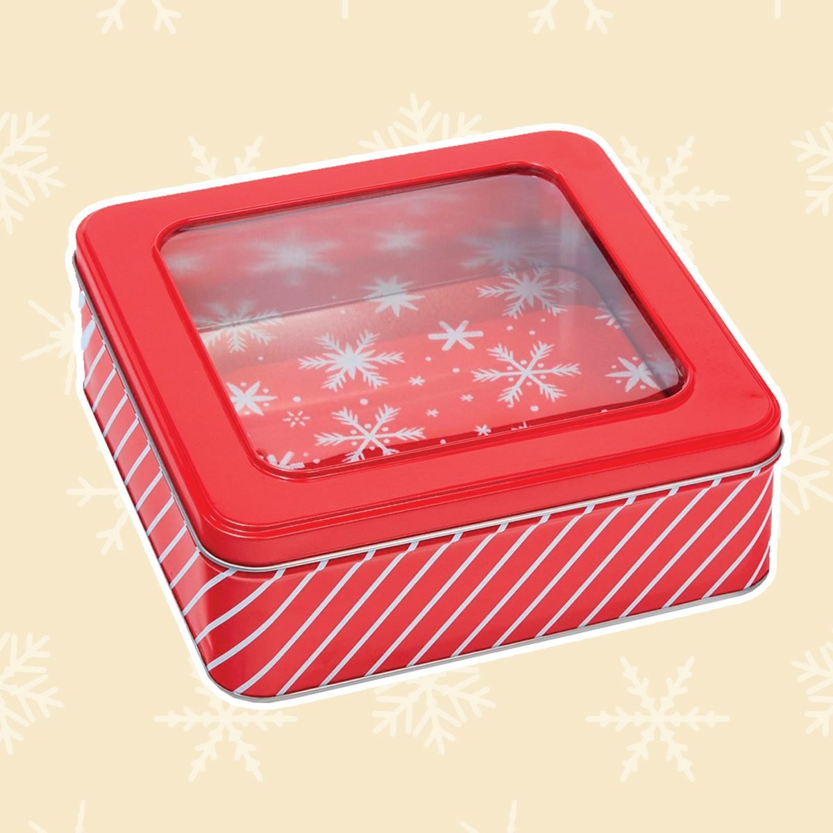 Square Window Cookie Christmas Tin Gift Box Red Stripe - Wondershop™