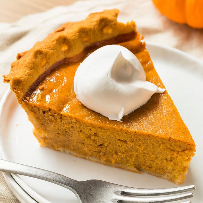 Sweet Homemade Thanksgiving Pumpkin Pie Ready to Eat; Shutterstock ID 1185116455; Job (TFH, TOH, RD, BNB, CWM, CM): TOH