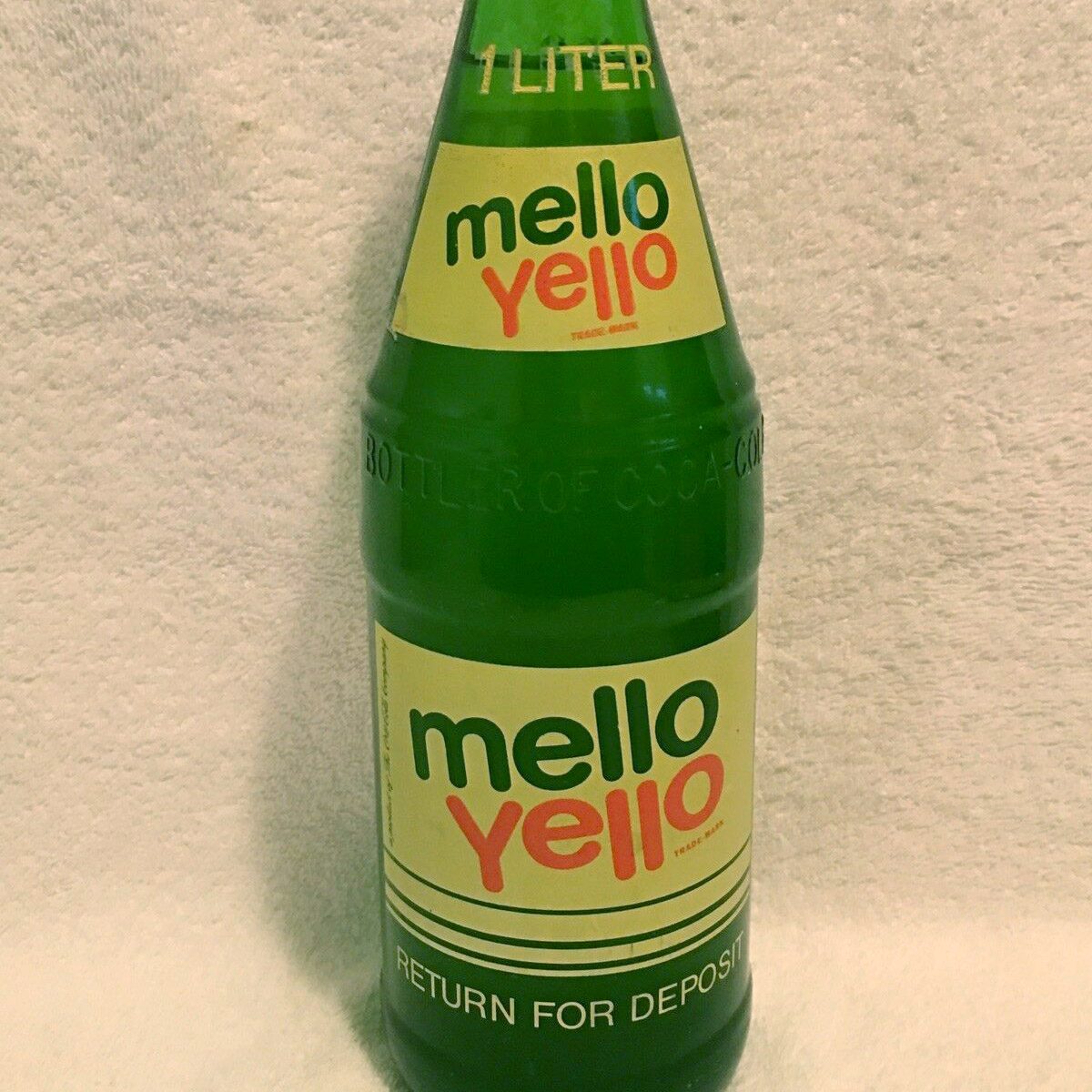 FULL 1 LITER MELLO YELLO WIDE MOUTH ACL SODA BOTTLE COCA-COLA PRODUCT