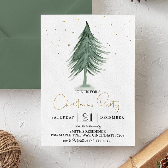 Christmas Party Invitation - INSTANT DOWNLOAD - printable digital custom Editable Template tree silent night company corporate stars elegant